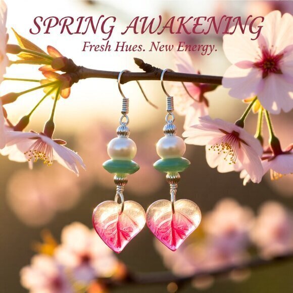Handmade Jewelry - Heart Shaped Leaf Earrings! Lightweight! Spring + Summer! Romantic & Feminine